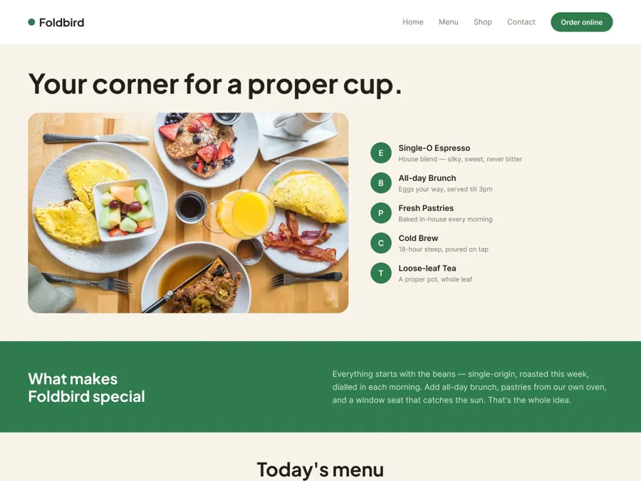 Foldbird Coffee concept website