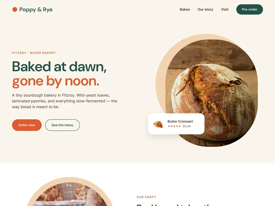 Poppy & Rye bakery concept website